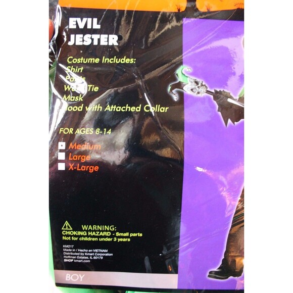 Boys LRG 10 12‎ Evil Jester Joker Halloween Renaissance Costume Skeleton NEW - Picture 5 of 6